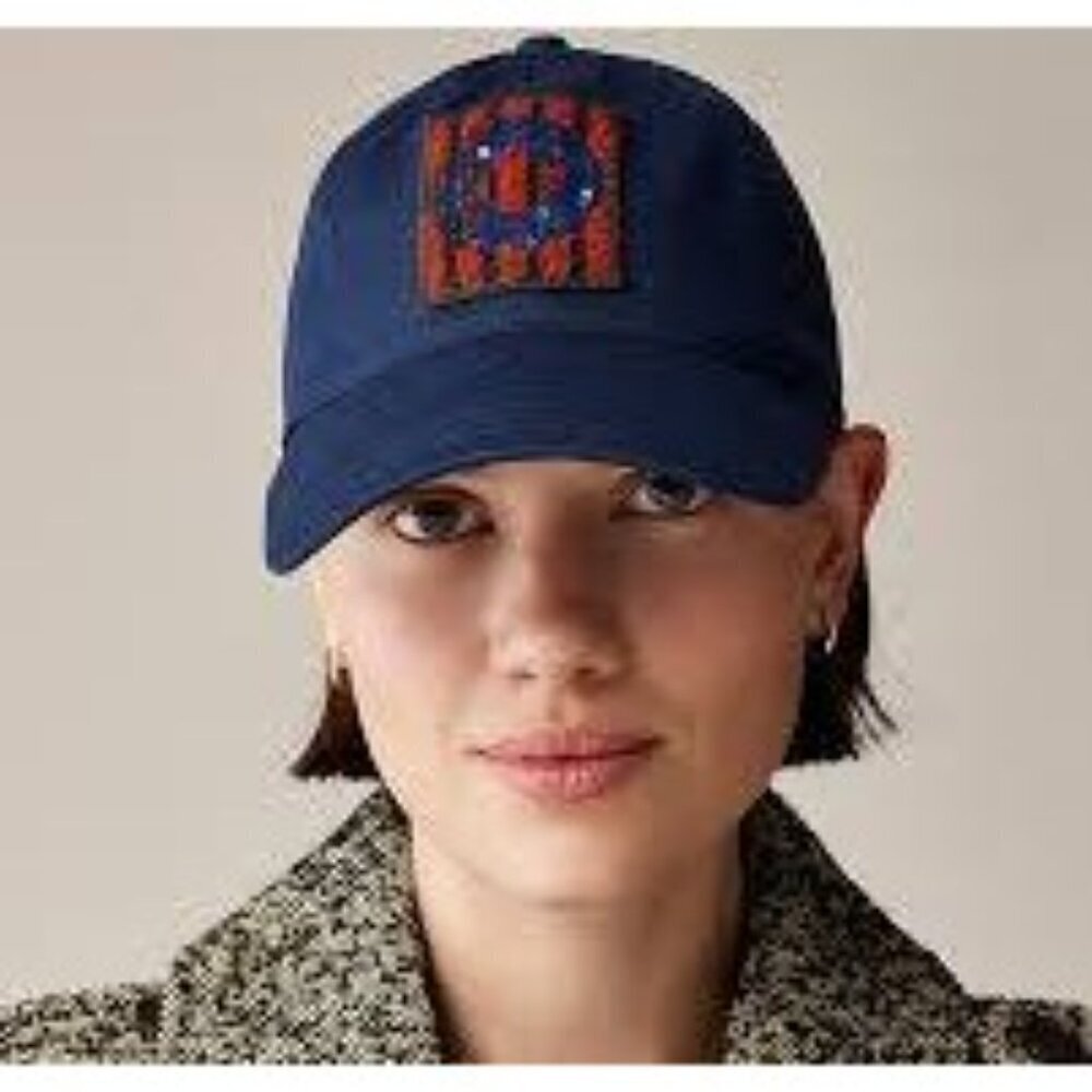 J. Crew X Christopher John Rogers Women's Navy Blue Sequin Baseball Hat - Picture 3 of 4